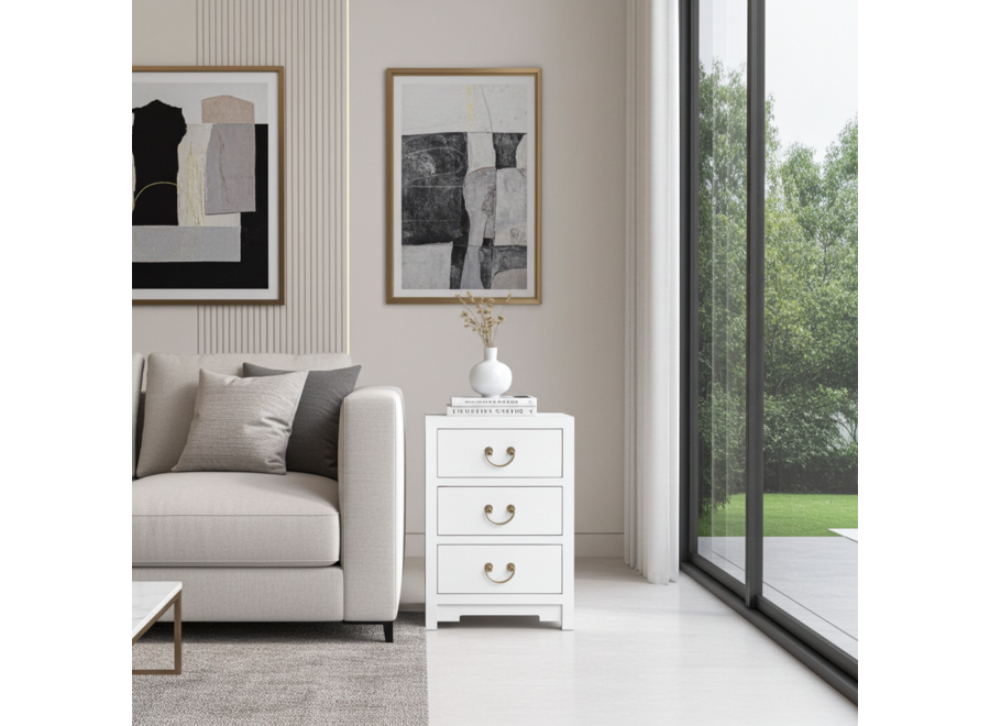 Comodino in Legno Cinese Bianco Neve - Orientique Collezione L45xP30xA60cm