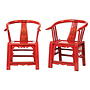 Antique Pair of Carved Chinese Arm Chairs Early 19th Century High Gloss Red