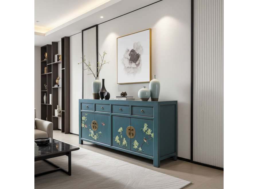 Credenza Cinese Arctic Blu Grigio Dipinto a Mano - Orientique Collezione L180xP40xA85cm
