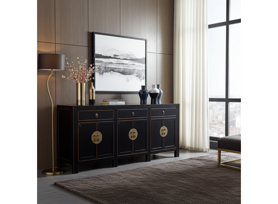 Chinesisches Sideboard Onyx Schwarz - Orientique Kollektion B190xT40xH85cm