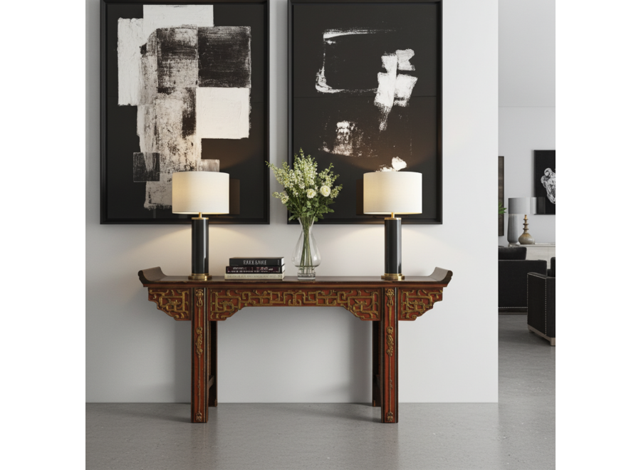 Antike Chinesische Konsole Altartisch Braun Gold Rot Hangeschnitzt B195xT43xH92cm