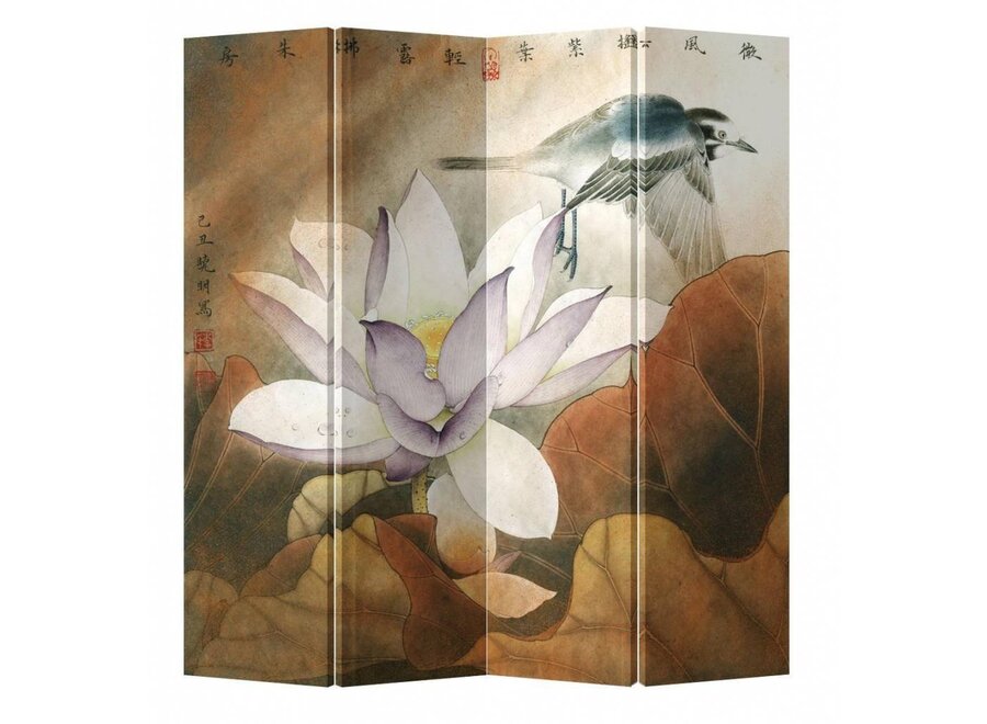 Separè Paravento Divisori Cinese L160xA180cm 4 Pannelli Loto Retrò