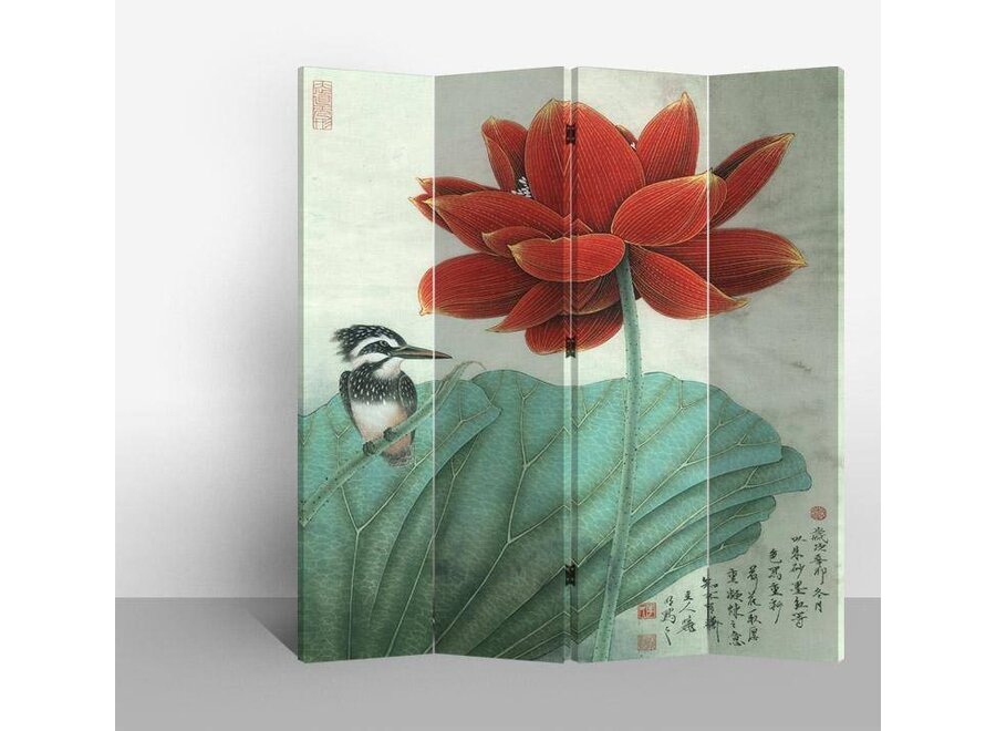 Oriental Room Divider 4 Panel Waterlily L160xH180cm