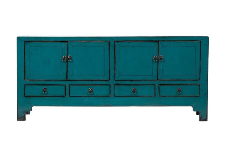 Meuble TV Chinois Ancien Bleu Canard Haute Brillance L136xP40xH61cm