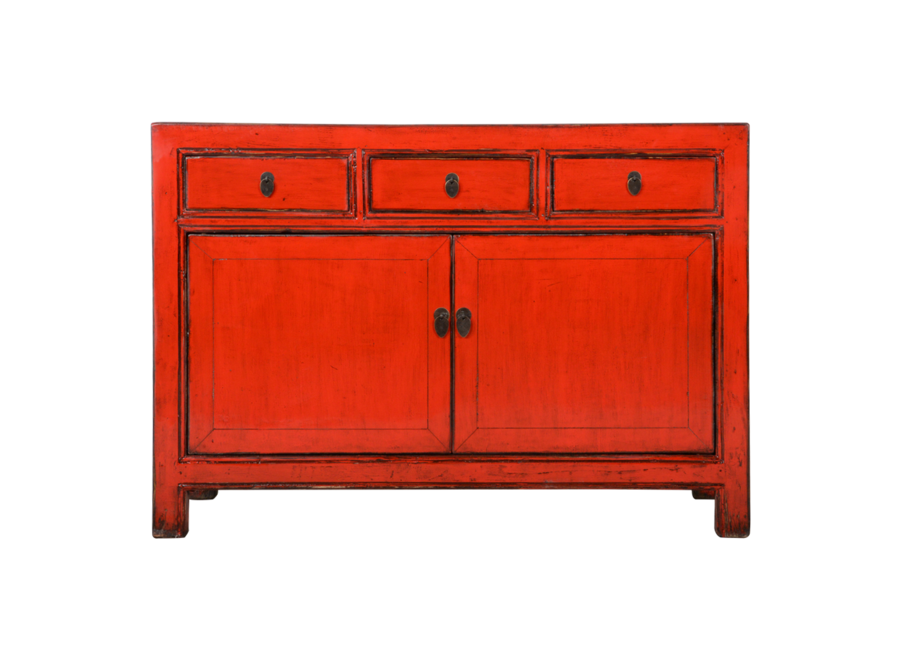 Credenza Cinese Antica Rossa Lucida L128xP40xA92cm