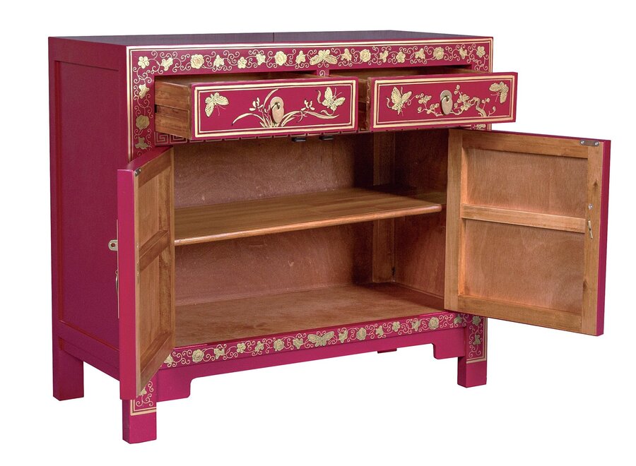 Chinesischer Schrank Fuchsia Royale Schmetterlinge Handbemalt - Orientique Kollektion B90xT40xH80cm