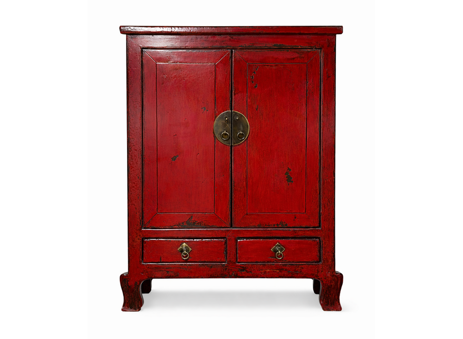 Armoire Chinoise Ancienne Rouge Haute Brillance L84xP43xH114cm