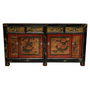 Buffet Chinois Ancien Rouge Fleurs Peintes à la Main L164xP40xH81cm
