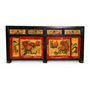 Antikes Chinesisches Sideboard Schwarz Rot Pfingstrosen Handbemalt B167xT40xH87cm