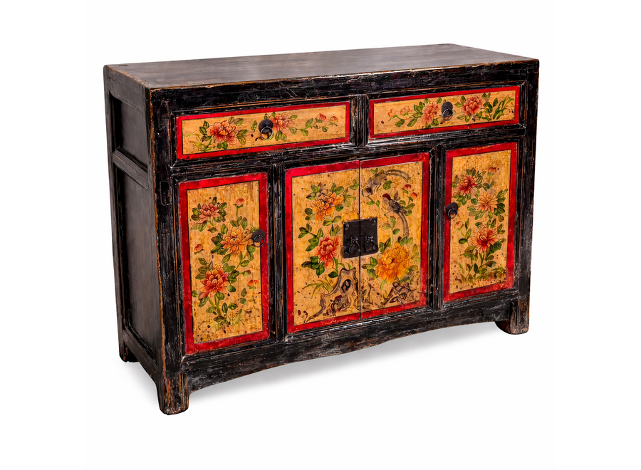 Antique Chinese Sideboard Handpainted Peonies W110xD42xH85cm