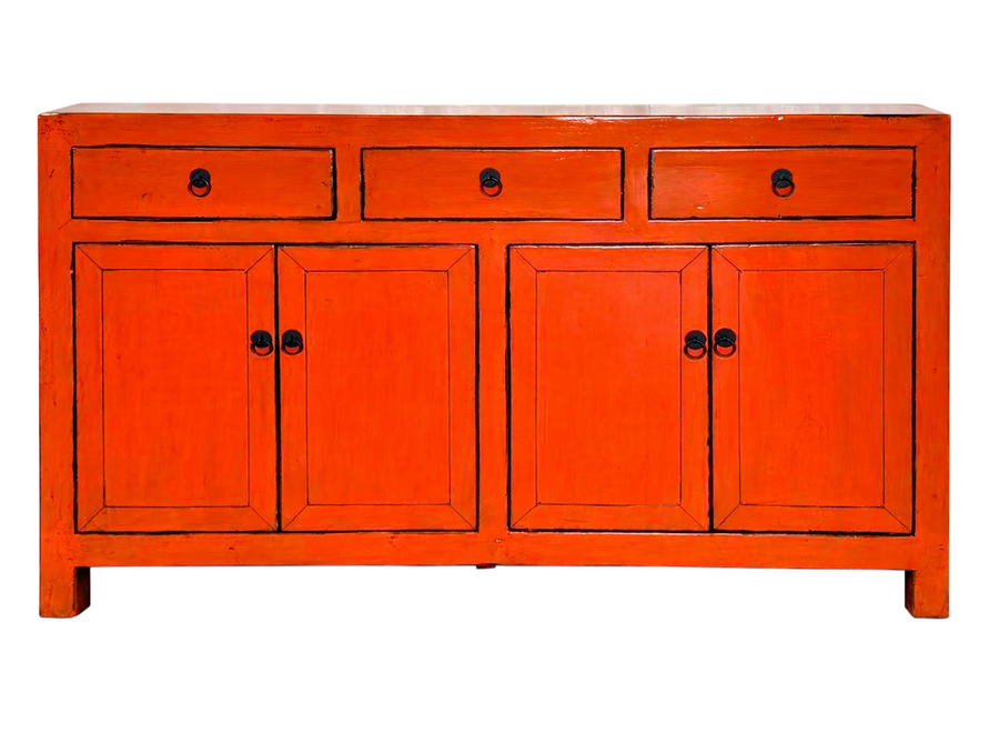 Credenza Cinese Antica Rossa Lucida L145xP40xA88cm