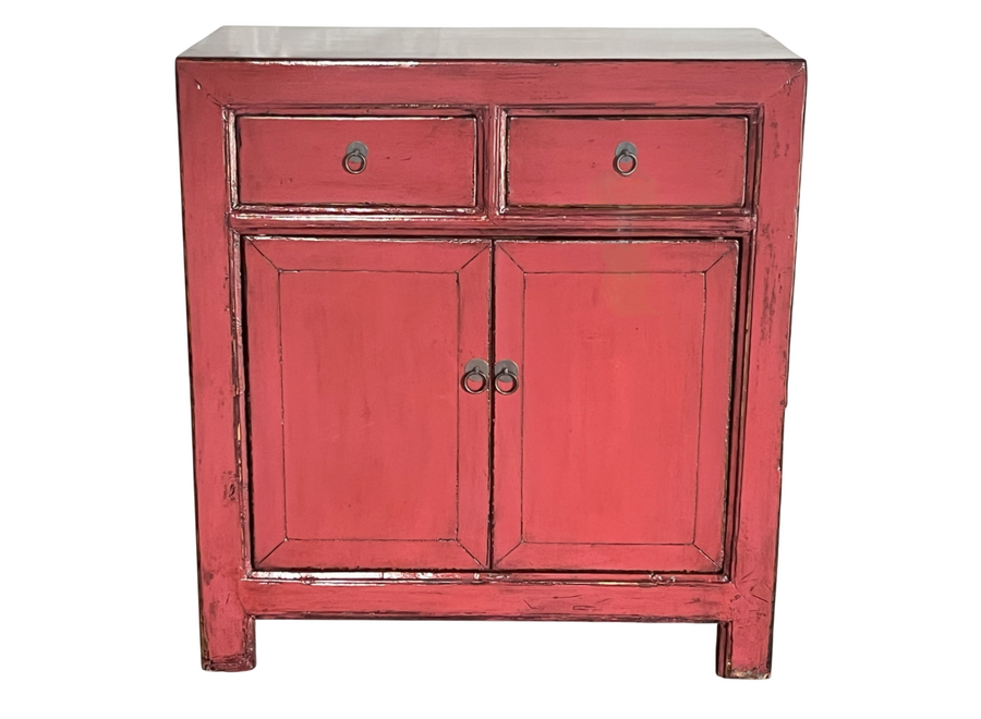 Antiker Chinesischer Schrank Korallenrosa Hochglanz B83xT40xH90cm