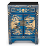 Chinesischer Nachttisch Blau Handbemalt mit Dorflandschaft B40xT32xH60cm