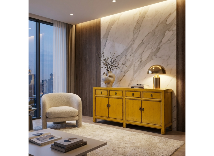 Buffet Chinois Ancien Jaune Haute Brillance L170xP42xH88cm