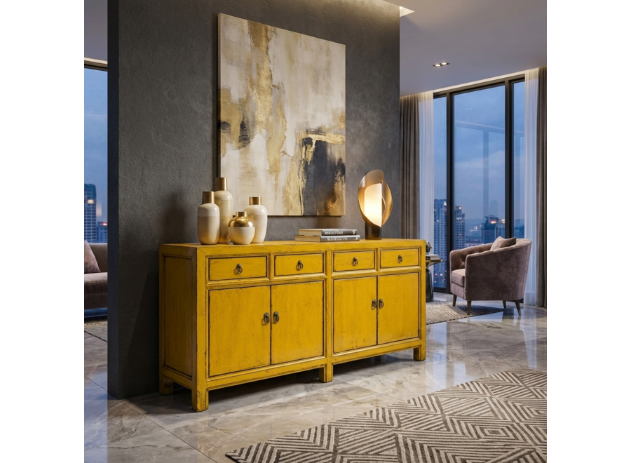Buffet Chinois Ancien Jaune Haute Brillance L170xP42xH88cm