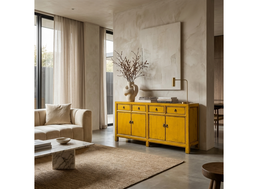 Antikes Chinesisches Sideboard Gelb Hochglanz B170xT42xH88cm