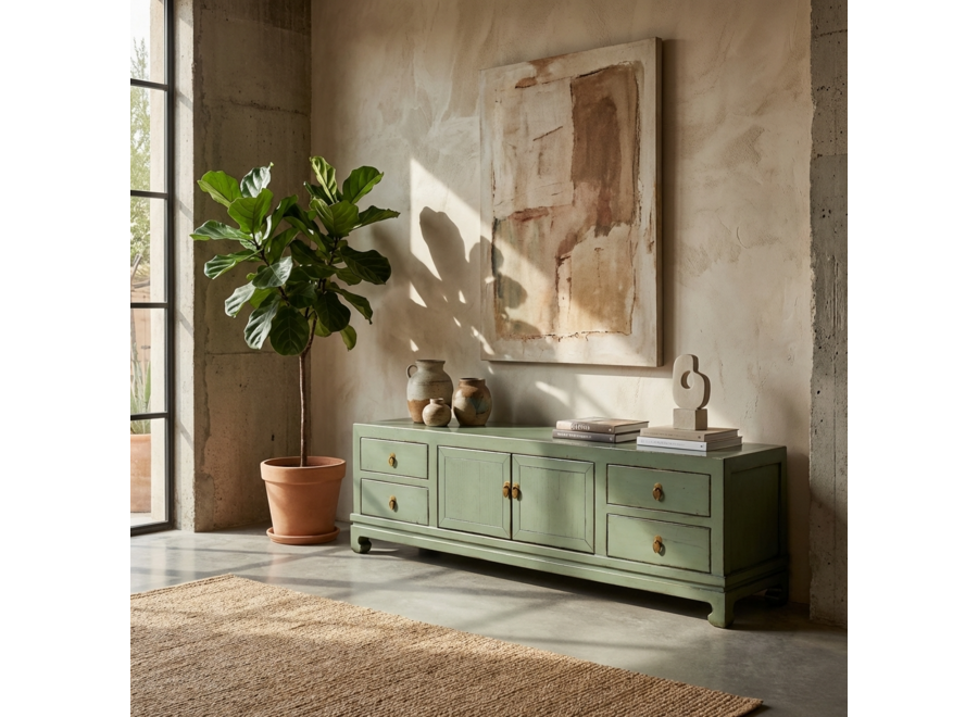 Mueble TV Oriental Menta Alto Brillo An180xP40xAl50cm