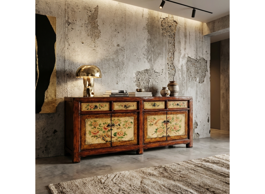 Antikes Chinesisches Sideboard Pfingstrosen Handbemalt B159xT42xH82cm