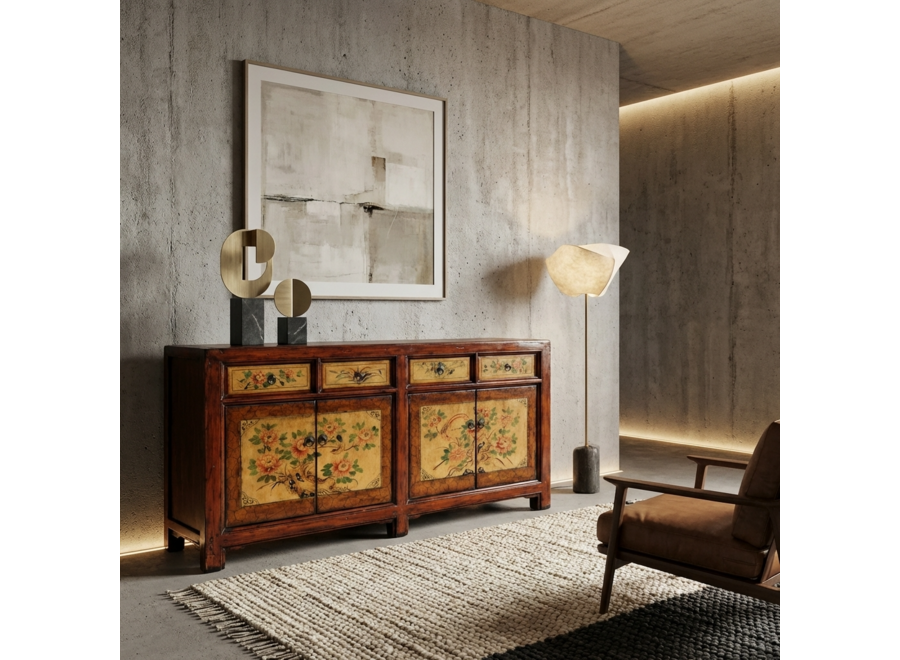 Antikes Chinesisches Sideboard Pfingstrosen Handbemalt B159xT42xH82cm