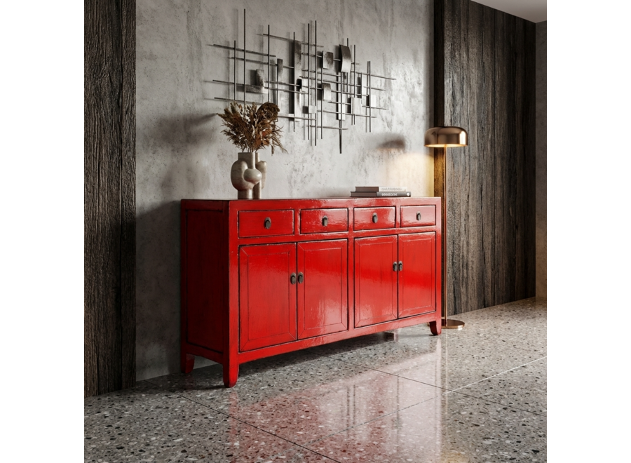 Antique Chinese Sideboard Red High Gloss W152xD40xH88cm