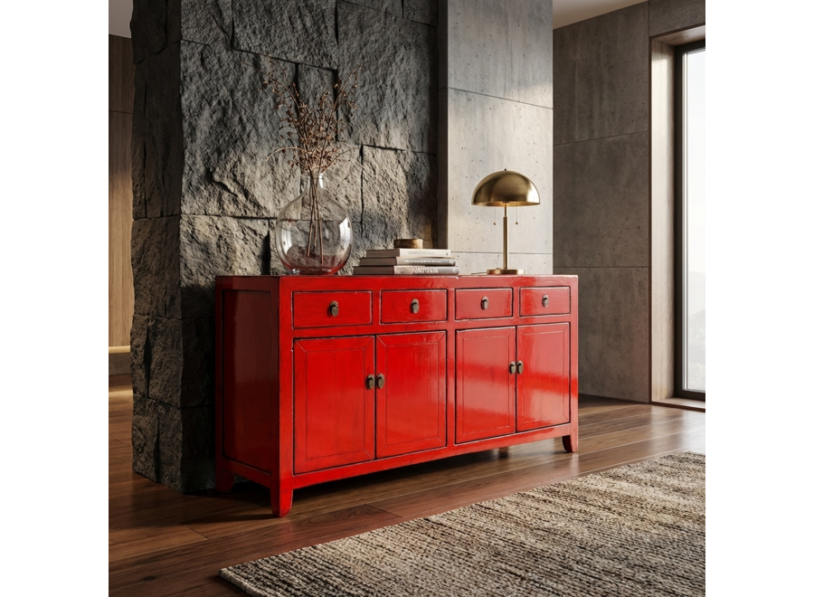Credenza Cinese Antica Rossa Lucida L152xP40xA88cm