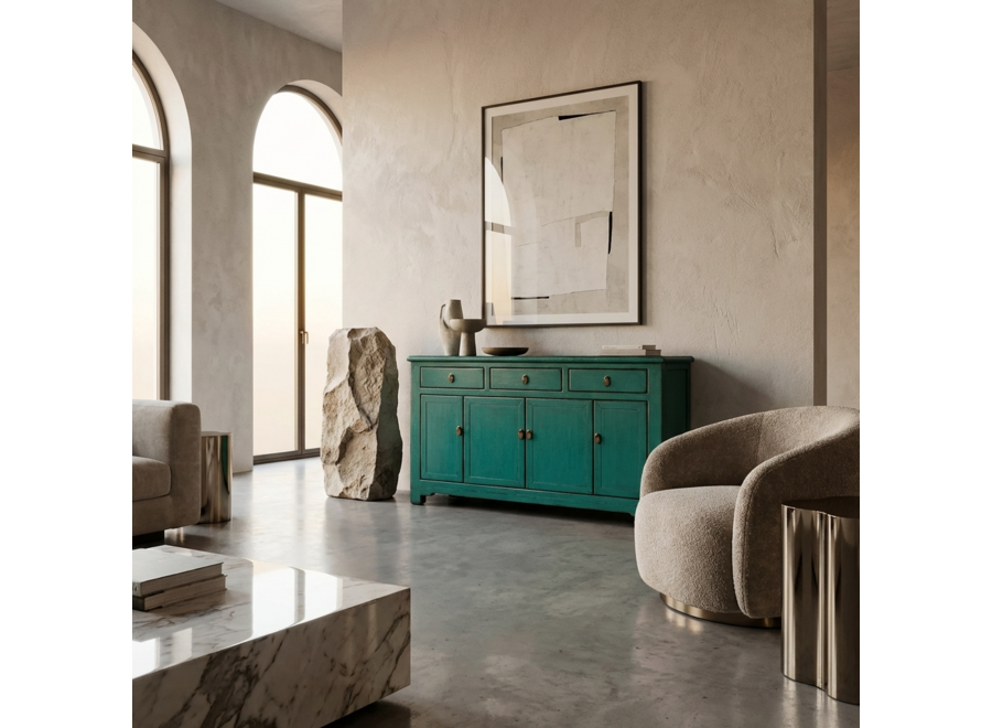 Antique Chinese Sideboard Aqua Green High Gloss W154xD40xH90cm