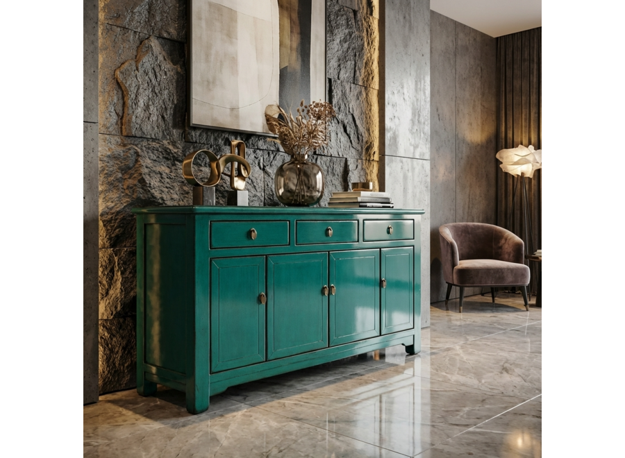 Antikes Chinesisches Sideboard Aquagrün Hochglanz B154xT40xH90cm