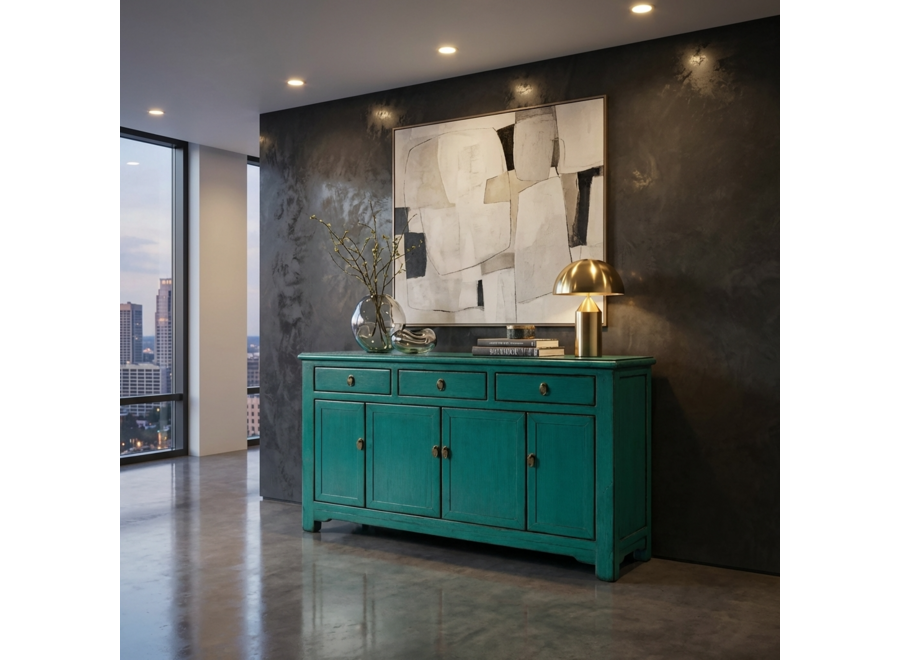 Antique Chinese Sideboard Aqua Green High Gloss W154xD40xH90cm