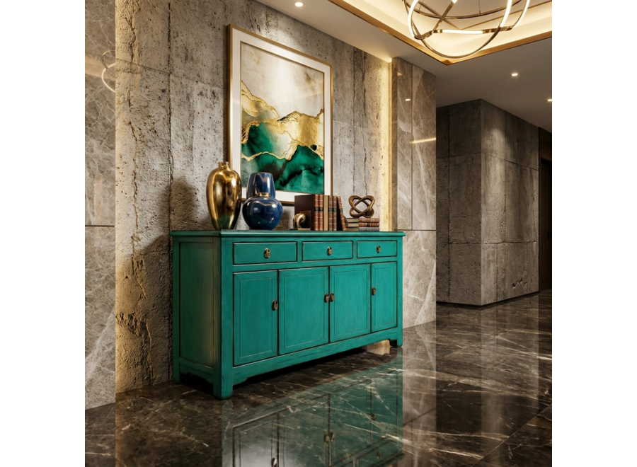 Credenza Cinese Antica Verde Acqua Lucida L154xP40xA90cm
