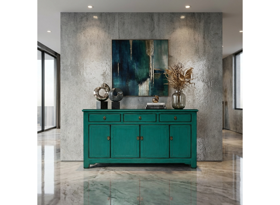 Credenza Cinese Antica Verde Acqua Lucida L154xP40xA90cm