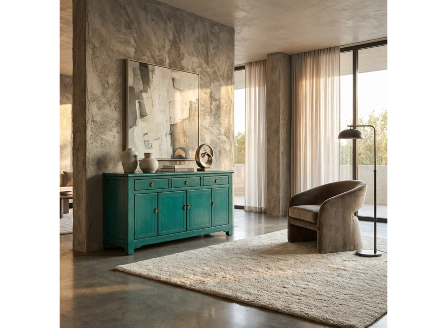 Credenza Cinese Antica Verde Acqua Lucida L154xP40xA90cm