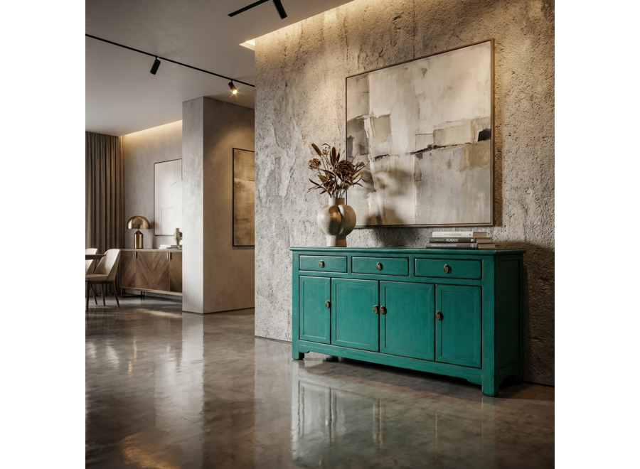Credenza Cinese Antica Verde Acqua Lucida L154xP40xA90cm