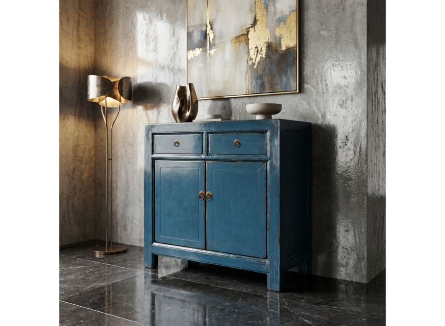 Antique Chinese Cabinet Deep Blue High Gloss W83xD39xH90cm