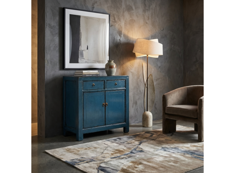 Armario Chino Antiguo Azul Profundo Alto Brillo An83xP39xAlt90cm