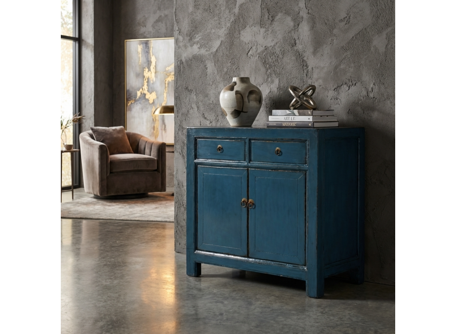 Armoire Chinoise Ancienne Bleue Haute Brillance L83xP39xH90cm