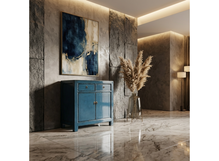 Armadio Cinese Antico Blu Profondo Lucido L83xP39xA90cm