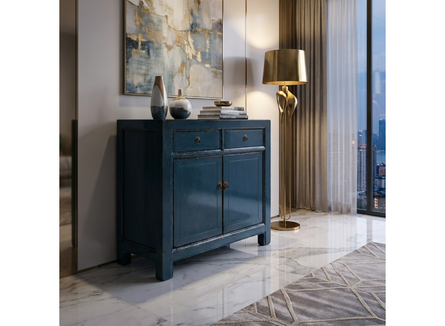 Armario Chino Antiguo Azul Profundo Alto Brillo An83xP39xAlt90cm