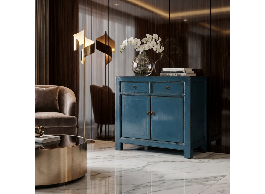 Armario Chino Antiguo Azul Profundo Alto Brillo An83xP39xAlt90cm