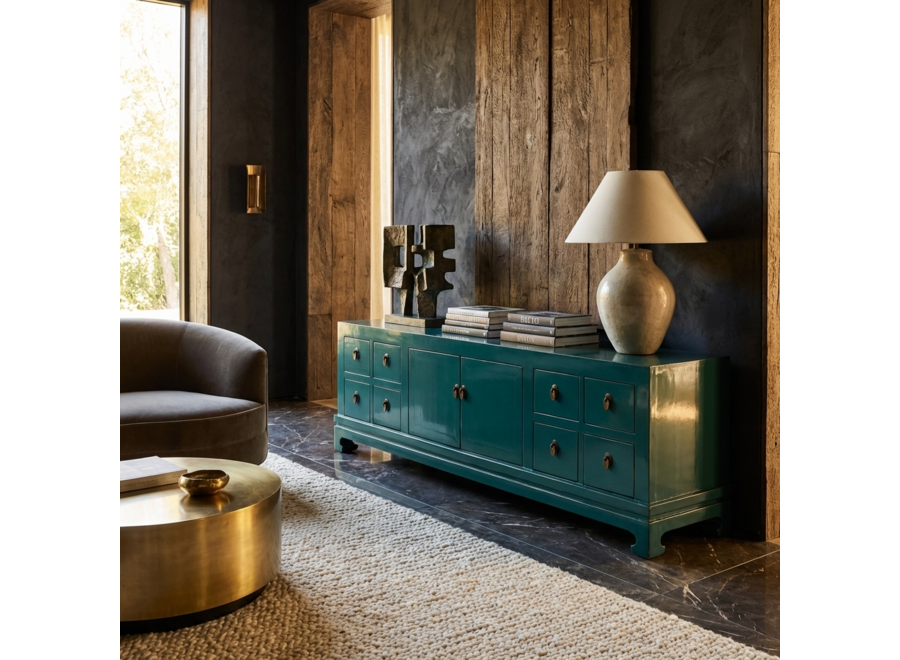 Mueble TV Chino Verde Azulado Alto Brillo An180xP40xAl50cm