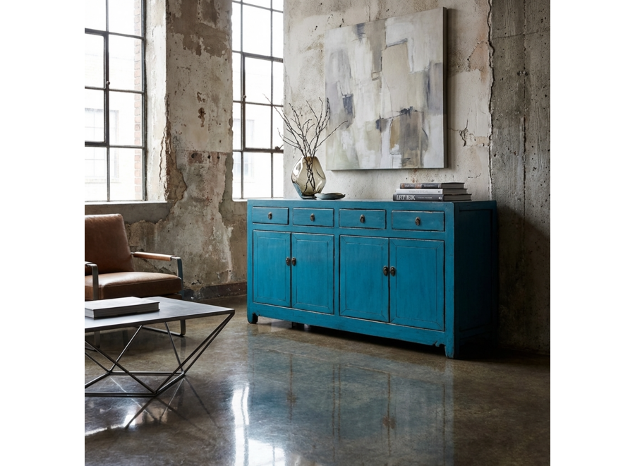 Antique Chinese Sideboard Blue High Gloss W154xD40xH93cm