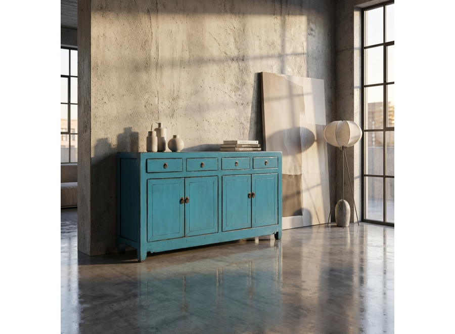 Antique Chinese Sideboard Blue High Gloss W154xD40xH93cm