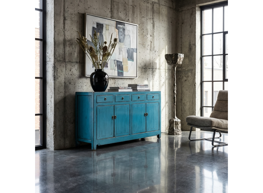 Credenza Cinese Antica Blu Lucida L154xP40xA93cm