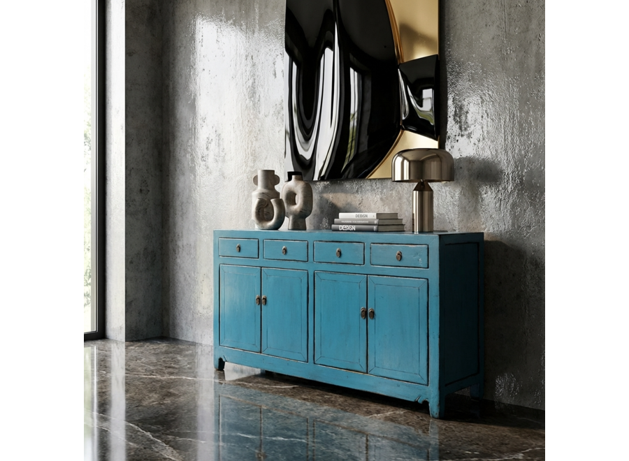 Antikes Chinesisches Sideboard Blau Hochglanz B154xT40xH93cm