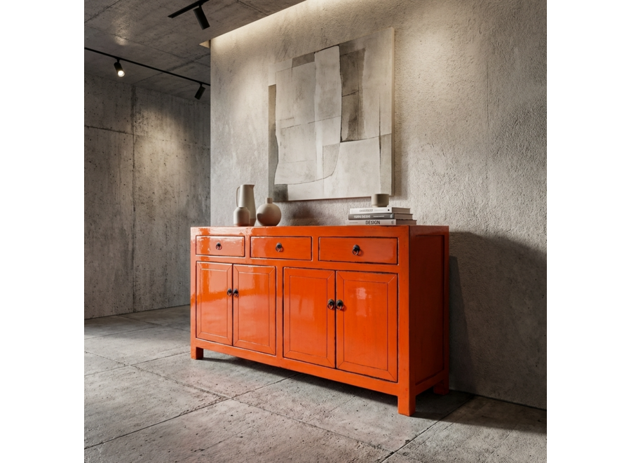 Credenza Cinese Antica Rossa Lucida L145xP40xA88cm