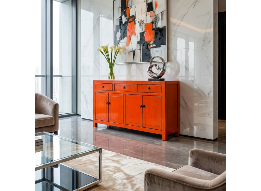 Credenza Cinese Antica Rossa Lucida L145xP40xA88cm