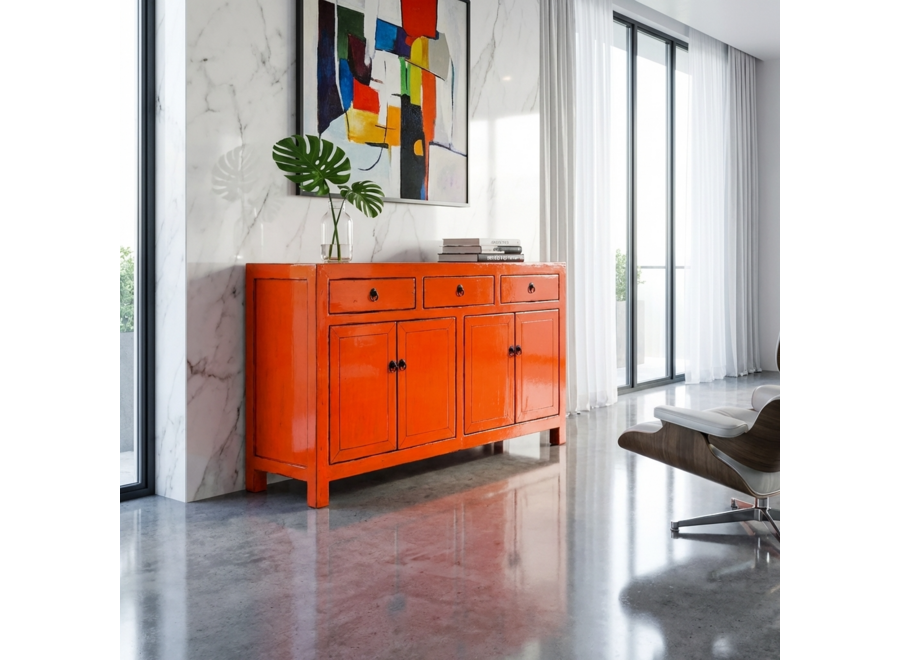 Credenza Cinese Antica Rossa Lucida L145xP40xA88cm