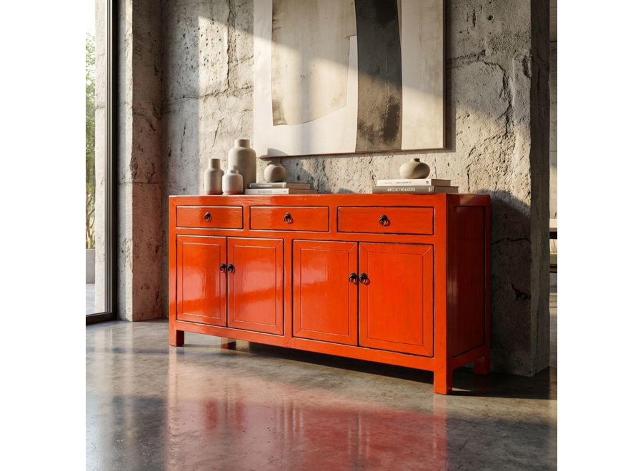 Aparador Chino Antiguo Rojo Alto Brillo A145xP40xAlt88cm