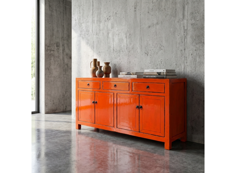Antikes Chinesisches Sideboard Rot Hochglanz B145xT40xH88cm