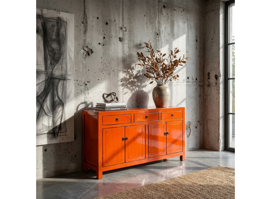 Antikes Chinesisches Sideboard Rot Hochglanz B145xT40xH88cm