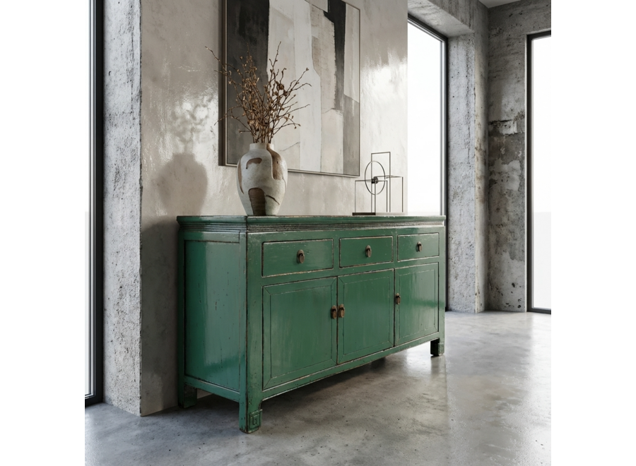 Buffet Chinois Ancien Vert d'eau Haute Brillance L143xP42xH85cm